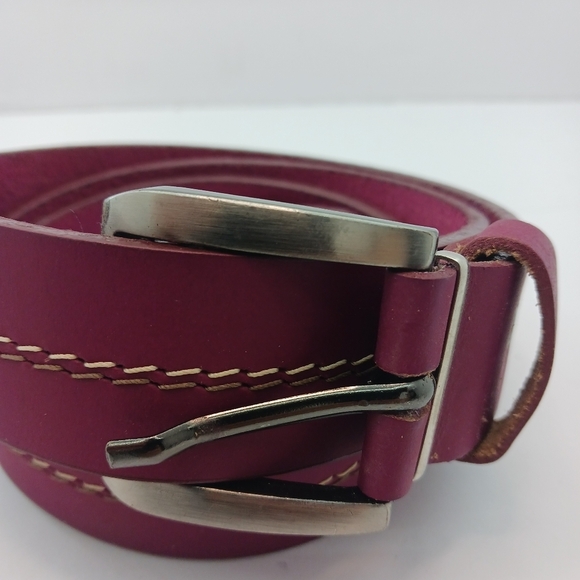 Mens Leather Belt Casual Burgundy Medium/ Large - Picture 4 of 5